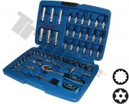 Gola sada 1/4" 53 dielna s vŕtanými torx nástavcami, 12hr. hlavice