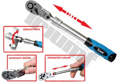 Račňa teleskopická, s nastavovaním uhlu a aretovacím tlačidlom 1/2" - L  345 - 495 mm